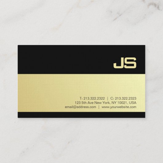 Stijlvolle Monogrammed Zwart Goud Design Plain Lux Visitekaartje (Achterkant)