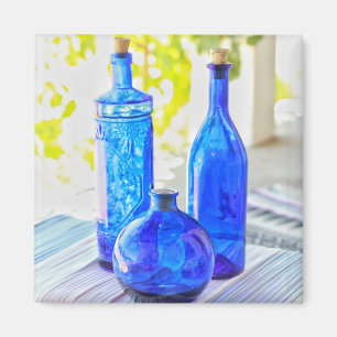 Stijlvolle Mooie 3 Blauwe Glazen Flessen Magneet