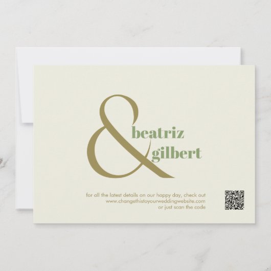 Stijlvolle mos en olijfgroen moderne bruiloft save the date (Achterkant)