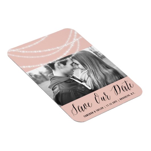 Stijlvolle mousserende lichten Foto opslaan Datum Magneet (Rechterzijde)