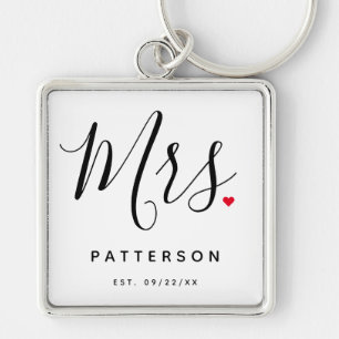Stijlvolle Mrs Custom Last Name & Date Wedding Sleutelhanger
