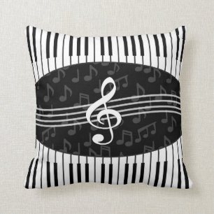 Stijlvolle Muzieknoten Treble Clef en Piano Keys Kussen