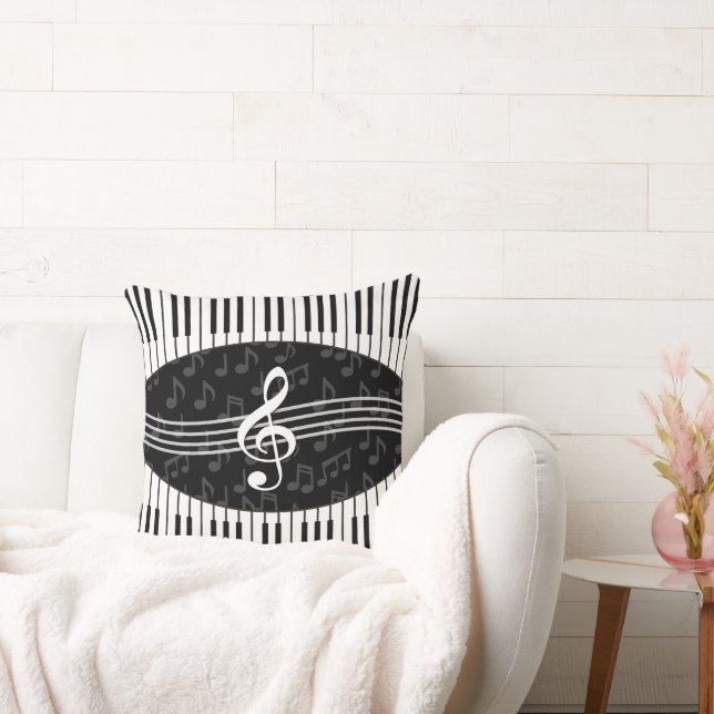 Stijlvolle Muzieknoten Treble Clef en Piano Keys Kussen (Bank)
