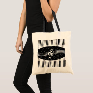Stijlvolle Muzieknoten Treble Clef en Piano Keys Tote Bag