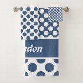Stijlvolle naam Blauwe poka Dot Pattern Bath Towel Bad Handdoek (Insitu)