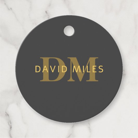 Stijlvolle naam en monogram | Goud en donkergrijs Bedankjes Labels (Voorkant)