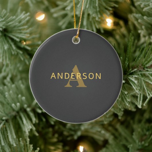 Stijlvolle naam en monogram | Goud en donkergrijs Keramisch Ornament (Boom)