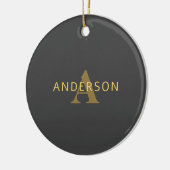 Stijlvolle naam en monogram | Goud en donkergrijs Keramisch Ornament (Links)
