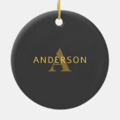 Stijlvolle naam en monogram | Goud en donkergrijs Keramisch Ornament (Achterkant)