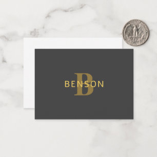 Stijlvolle naam en monogram Goud en donkergrijs Notitiekaartje