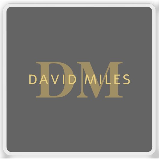 Stijlvolle naam en monogram | Goud en donkergrijs Sticker (Voorkant)