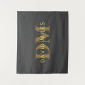 Stijlvolle naam en monogram | Goud en donkergrijs Wandkleed (Voorkant)