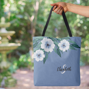Stijlvolle naam initiaal met monogram bloemen stof draagtas