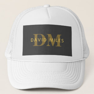 Stijlvolle naam & monogram Goud & donkergrijs Trucker Pet