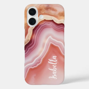 Stijlvolle naam roze goud agaat marmer iPhone 16 hoesje