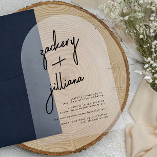 Stijlvolle NAMEN Modern Zwart & Wit Trouwen Acryl Uitnodigingen