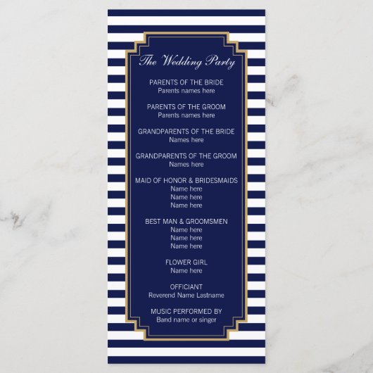 Stijlvolle Nautical Blue Wedding Program Rack Kaar Programma (Achterkant)