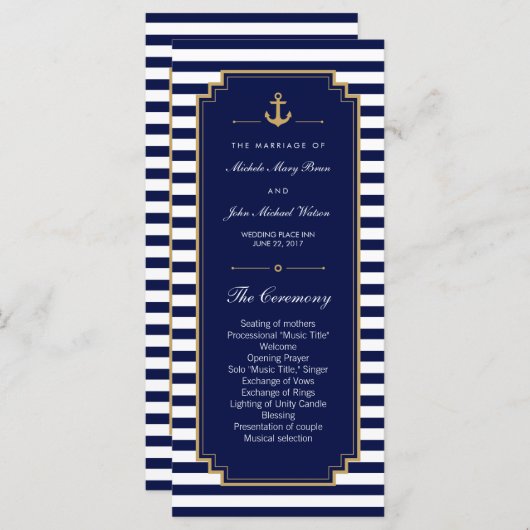 Stijlvolle Nautical Blue Wedding Program Rack Kaar Programma (Voorkant / Achterkant)