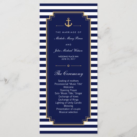 Stijlvolle Nautical Blue Wedding Program Rack Kaar Programma (Voorkant)