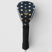 Stijlvolle Nautical Navy Blue & Gold Anker Monogra Golfheadcover (Voorkant)