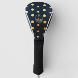 Stijlvolle Nautical Navy Blue & Gold Anker Monogra Golfheadcover