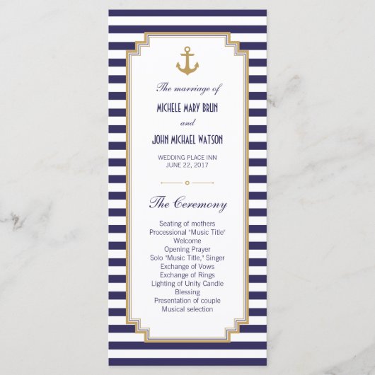 Stijlvolle Nautical Wedding Program Rack-Kaarten Programma (Voorkant)