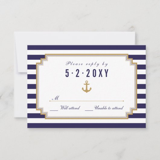 Stijlvolle Nautical Wedding RSVP Kaart (Voorkant)