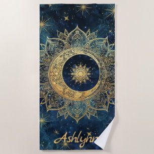 Stijlvolle Navy Blue Gold Glitter Custom Sun Manda Strandlaken