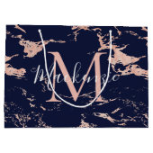 Stijlvolle Navy Blue Marble Roos Gold Folie Monogr Groot Cadeauzakje (Achterkant)