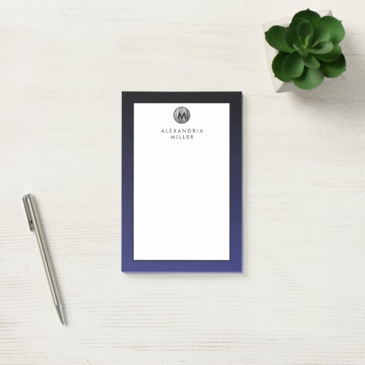 Stijlvolle Navy Blue Silver Monogram Post-it Notes (Kantoor)
