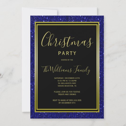 Stijlvolle Navy Glitter, Gold Framed Christmas Par Kaart (Voorkant)