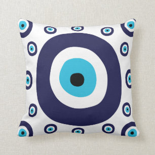 Stijlvolle Nazar Navy Blue Aqua Evil Eye Lucky Cha Kussen