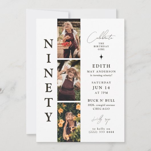Stijlvolle NEGENTIG Fotostrip 90e verjaardag Kaart (Voorkant)
