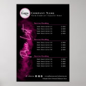 Stijlvolle Neon Pink en Black Script prijslijst Poster (Voorkant)