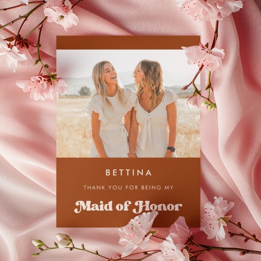 Stijlvolle Oranje Maid of Honor dank u Fotokaart Kaart