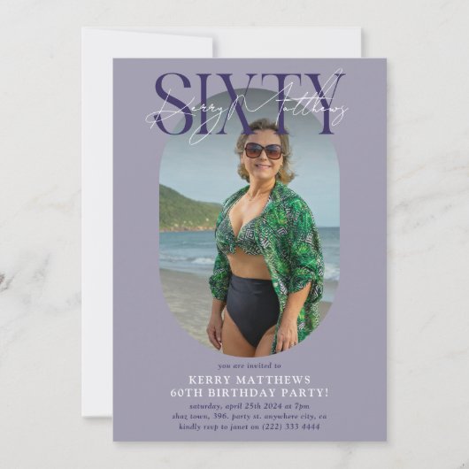 Stijlvolle ovale foto en handtekening 60e verjaard kaart (Voorkant)