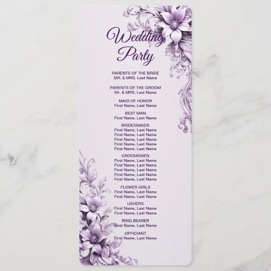 Stijlvolle paarse bloemen bruiloft programma (Achterkant)