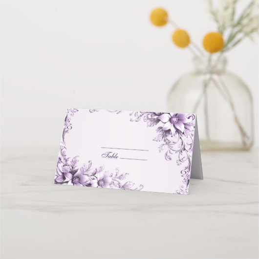 Stijlvolle Paarse Bloemen Place Card (Voorkant)