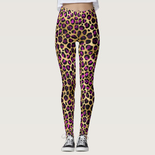Stijlvolle paarse en gouden folie luipaard vlekken leggings