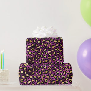 Stijlvolle paarse en gouden folie luipaardvlekken cadeaupapier
