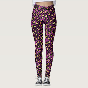 Stijlvolle paarse en gouden folie luipaardvlekkenp leggings