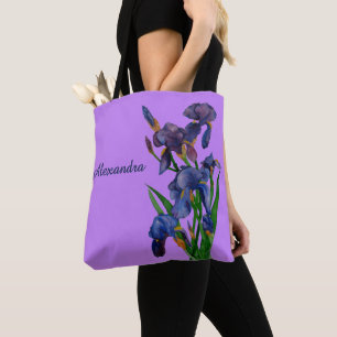 Stijlvolle Paarse Iris Waterverf Bloemen Draagtas