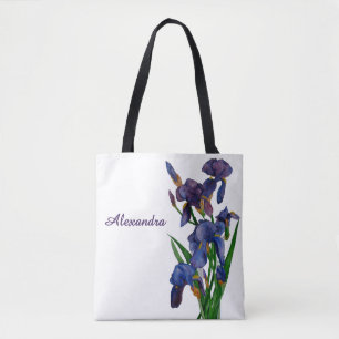 Stijlvolle Paarse Iris Waterverf Bloemen Draagtas