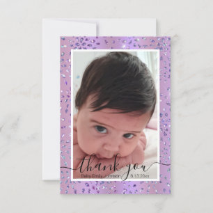 Stijlvolle paarse lijst pasgeboren baby meisje fot bedankkaart