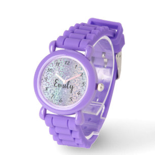 Stijlvolle paarse luipaardpatroon gepersonaliseerd horloge
