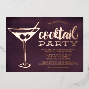 Stijlvolle Paarse Martini Glass Cocktail Party Folie Uitnodiging