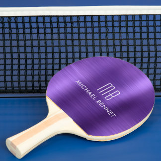 Stijlvolle Paarse Metalen Monogramnaam Tafeltennisbatje