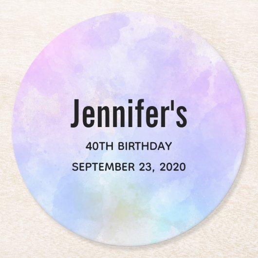 Stijlvolle Paarse roze blauwe Abstracte Waterverf Ronde Kartonnen Onderzetter (Voorkant)
