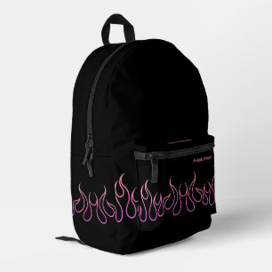 Stijlvolle Paarse roze vlam vuur zwarte school Bedrukte Rugzak