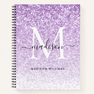 Stijlvolle Paarse Violet Glitter Sparkle Monogram Notitieboek